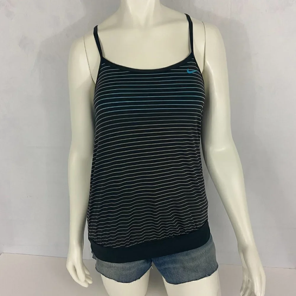 Nike Swim Women's / Girls Tankini Top Blue & Black Striped Size S/P Padded NWT